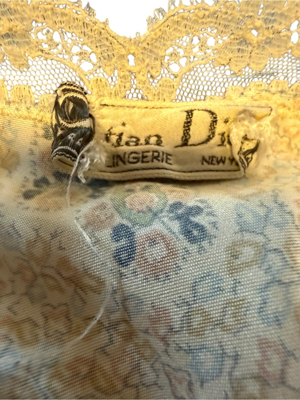 Vtg Christian Dior M lace trimmed slip dress Nightie Cream satin Maxi Coquette - Picture 7 of 10